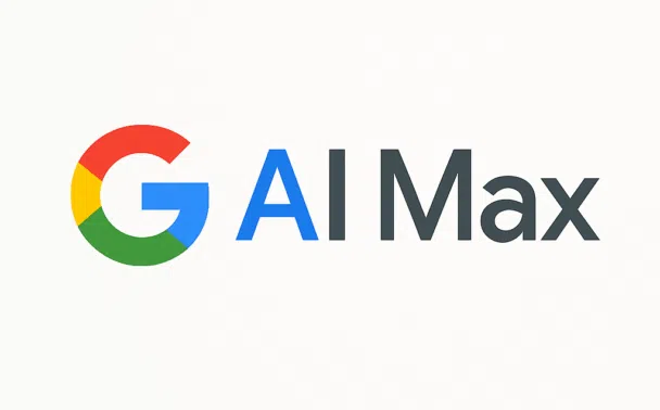 The image shows the text G AI Max with the G styled in Googles multicolored logo, followed by AI Max in black and blue letters on a white background.