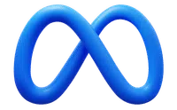 The Meta logo: A blue, three-dimensional infinity symbol on a light gray background.
